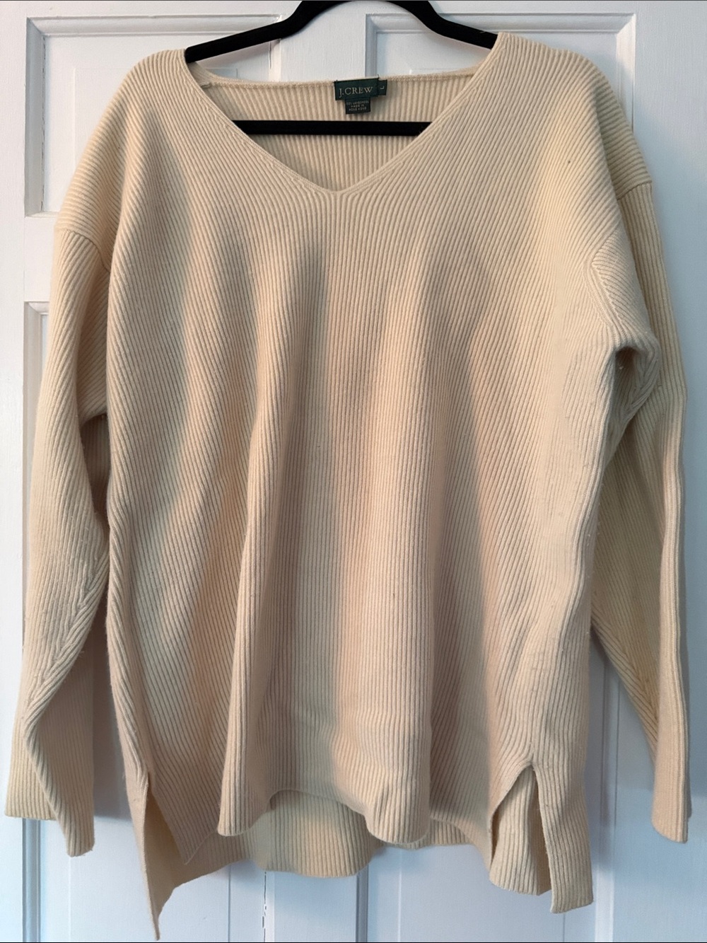 J. Crew Beige V-Neck Ribbed Sweater